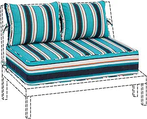 Sundale Outdoor Loveseat Cushion Set with Sunbrella Fabric, Patio Acrylic Foldable Sofa Pad with Pillow, Water-Resistant Furniture Cushion with Straps, 46 x 26 x 6 Inch - Token Surfside