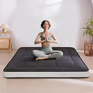 MAXYOYO 6" Extra Thick Foldable Floor Futon Mattress, Tatami Pad for Adults, Roll Up Guest Mat, Black, Full
