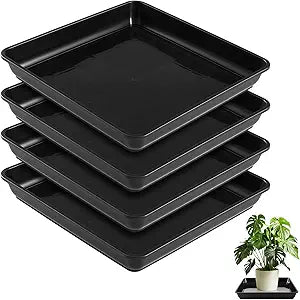 Vesici 4 Pack Large Squared Plant Saucer 23.6 x23.6x 3 Black Plastic Garden Square Potting Tray for Indoor Outdoor Plant Water Receiving Tray for Flower Pot Planter, Windowsill
