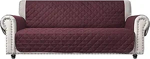 CHHKON 100% Waterproof Sofa Cover Burgundy Quilted Furniture Protector Sofa Slipcover with Side Pockets for Children, Pets for Leather Couch (Burgundy, 78'')