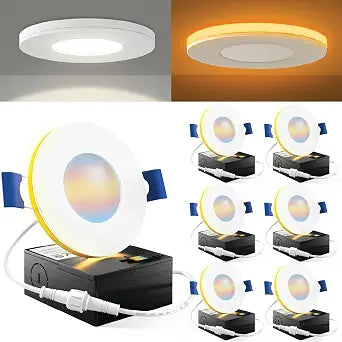 Sunco 6 Pack 3 Inch Recessed Lights with Night Light, 5CCT Canless 6W=40W