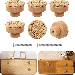 ANPHSIN 6 Pack Boho Rattan Cabinet Dresser Knobs
