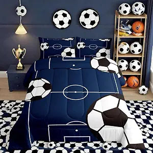 jejeloiu Football Comforter Set Twin Size Kids Soccer Ball Pattern Comforter for Boys Girls Teens Sports Theme Bedding Set Breathable Football Court Duvet Set Room Decor Quilt Set