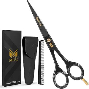 MUSI 6.5" Matte Black Premium Hair Scissors, Professional Barber Scissors