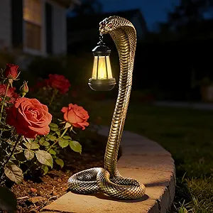 Garden Outdoor Statues 19.89'' Snake with Solar Lantern,Lawn Decor Statue for Patio, Balcony, Yard Ornament, Unique Housewarming and Birthdays Gifts for Father Grandpa Men