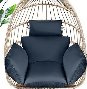 MAGIC ELEPHANT Egg Chair Cushion, Memory Foam Indoor Outdoor Hanging Egg Chair Cushion Replacement, Patio Basket Swing Cushion with Headrest (Blue)