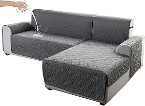 Genina Sectional Couch Covers for Dogs L Shaped Sofa Covers Chaise Lounge Cover Reversible Couch Covers for Sectional Sofa L Shape Furniture Protectors Cover for Pets, Kids (Dark Gray, Small)