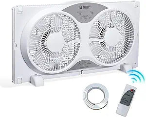 BEYOND BREEZE Window Fan Reversible Airflow, 9" Dual Window Fan with 3-Speed 3 Modes (Cool, Circulate, Exhaust), Remote Control Twin Window Fan 23.5" to 37" Adjustable Width for Bedroom, Kitchen, Home