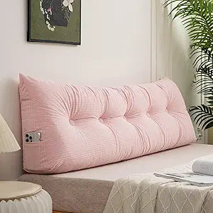 Wedge Headboard Backrest Pillows for Sitting Up in Bed Rest Large Triangle Bolster Cushion Daybed Pillow Lumbar Support Leg Positioning Cushion,Pink 39 * 15.7 * 4.7in