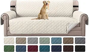H.VERSAILTEX Reversible Couch Cover for 3 Cushion Cover Pet Friendly Sofa Cover for Dog Washable Furniture Protector Water Resistant Slipcover with Non Slip Elastic Strap(Sofa, Ivory/Beige)