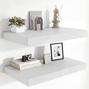 Heimlove 24 x 12 Inch Deep Floating Shelves Wall Mounted with Invisible Brackets, Storage Hanging Shelf for Wall Decor in Bathroom, Bedroom, Toilet, Kitchen, Living Room, Office, Set of 2, White