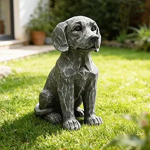 MeritMode 11.22 Inch Outdoor Labrador Retriever Statue - Weatherproof Resin Dog Figurine with Faux Carved Stone Finish, Ideal for Garden, Yard, Patio, Lawn Decor, Perfect Pet Lover Gift