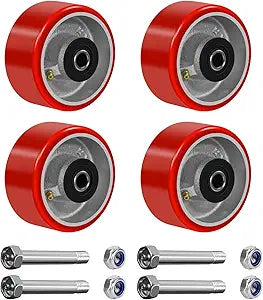 4" x 2" Caster Wheels, 1/2" Bore Axle Heavy Duty Industrial Wheels, Polyurethane on Cast Iron Wheel, Set of 4 Replacement Wheels for Cart Toolbox (4 Wheel)
