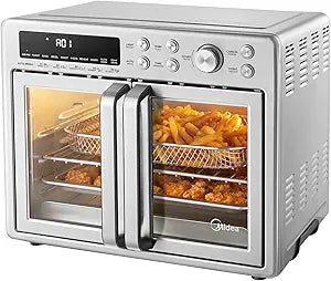 Midea Flexify Classic French Door Toaster Oven Air Fryer Combo, 10-in-1 Large Capacity 26.4 QT Countertop Oven, 25% Faster Cooking and 90% Less Oil, Stainless Steel