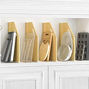 4 Pack Wood Tray Dividers for Cabinet, Cookie Sheet Organizer for Cabinets, No-Cut Kitchen Cabinet Dividers, Cookie Trays for Kitchen, Utility Rooms, Pantry Storage