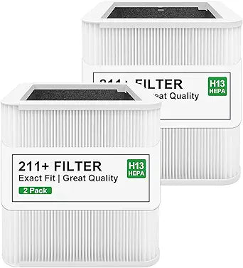 211+ Replacement Filter,Compatible with Blue Pure 211+ Auto Air Cleaner Purifier,2-Stage Filtration System of H13 True Filter and Activated Carbon Filter,White, 2 Pack