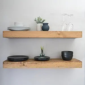 Urbandi Modern Floating Shelves 3 Inches Thick for Wall, Wide Shelves for Kitchen, Living Room, Bedroom, and Bathroom, Natural Pine Wood, Rustic Wooden Shelf, (Set of 2) (Aged Oak, 24Lx3Hx6D)