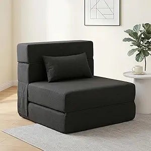 SUYOLS Folding Sofa Bed with Pillow- Convertible Chair Floor Couch & Sleeping Mattress, Foldable Memory Foam Sleeper for Living Room/Dorm/Guest Room/Home Office/Apartment/Loft, Single28, Dark Gray