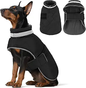 KAMA BRIDAL Dog Winter Coat Warm Padded Puppy Jacket Windproof Water Resistant Clothes for Small Medium Large Pets Christmas Sweater Outfit Vest(Black, XL)