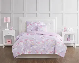 My World Rainbow Unicorn Purple and Pink Polyester 3-Piece Twin Comforter Set, Unicorns Themed, for Kids, Oeko-TEX Certified
