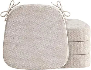 D-Shaped Chair Cushions for Dining Chairs, 2.5 Thick Chair Pads with Washable Comfortable Textured Cover, Non Slip Kitchen Chair Cushions with Ties, 16.5" x 16.5", 4 Pack, Beige