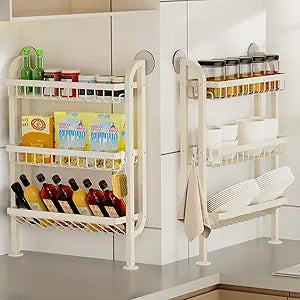 4 Inch Slim Spice Rack Organization for Narrow Gap, 3-Tier Metal Countertop Shelf for Spice Jars, Oils & Seasoning Packets  Space-Saving Slim Storage for Kitchens and Bathroom Counter