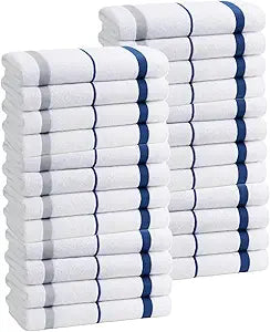 Ben Kaufman - Terry Horizontal Sailor Stripes Beach Pool Towels - Set of 24 Pcs - 30in X 60in - 400 GSM - Luxury Hotel Towels 24-Pack (Navy)