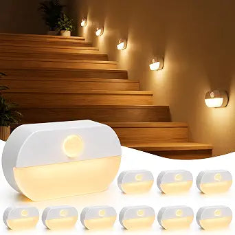 10 Pack Motion Sensor Stair Lights Indoor, Automatic Activated Closet Lights Battery Operated, Wireless Hallway Lights with Warm White, Portable LED Night Light for Bedroom, Under Cabinet, Kitchen