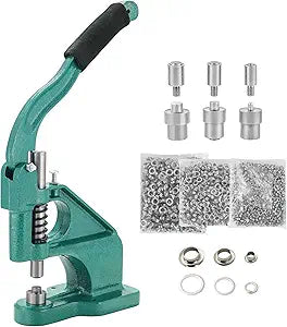 DASBET 3 Die Hand Press Grommet Machine | (#0#2#4) Heavy Duty Industrial Eyelet Grommet Machine Grommets Eyelet Tool Kit with 1500 Grommets Eyelets