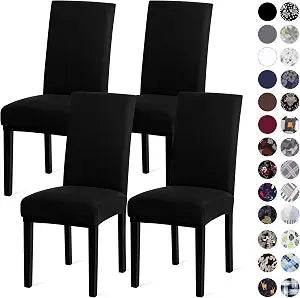 Sufdari Dining Chair Covers,Kitchen Chair Cover,Parsons Chair Slipcover,Spandex Chair Protectors for Dining Room Stretch Chairs Cover Set of 4 -Black