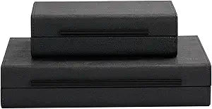 KIngflux Shagreen Decorative Boxes Set of 2-Modern Faux Leather Jewelry Orgazier, Engineered Wood Keepsake Boxes With Black Metal Handles for Home Decor Living Room Console Table, Gift (Black)