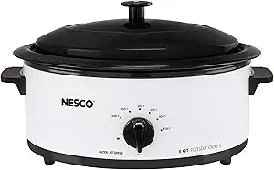 NESCO 481614 Electric Roaster Oven for Everyday Home Cooking, White 6Quart Countertop Roaster with Porcelain Coated Steel Cookwell