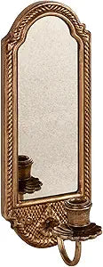 SOFFEE DESIGN Vintage Gold Wall-Mounted Candle Sconce with Mirror - Floral Base & 3D Woven Texture for Bathroom, Dining Room, Entryway