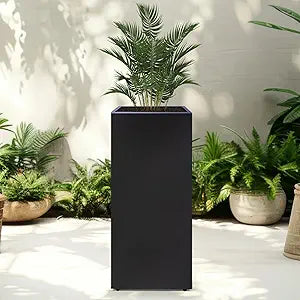 Metal Planter Box Rectangular Block -30 1212IN No Installation Required Galvanized Steel Tall Box Planter Modern Outdoor Planters All-Weather Use with Drainage Holes for Patio/Porch (Black)