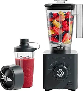 Chefman Obliterator 48 oz Countertop Blender for Smoothies, 1380W Motor to Crush Ice, Nuts, and Frozen Fruit with Stainless Steel Blade, Auto Blend Function, Includes 20 oz Travel Jar