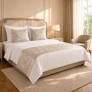 Jacquard Bed Runner Set with 2 Pillow Covers, Decorative Bed Scarf for Twin, Queen and King Beds, Matching Cushion Covers for Bedroom, Guest Room and Bedding Decor