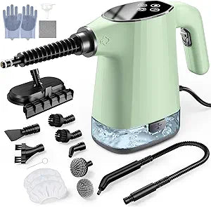 Handheld Steam Cleaner, Portable Steamer for Cleaning with 18PCS Accessories, 12s Fast Heating, Pressurized Steam Cleaner for Home, Kitchen, Bathroom, Car Detailing, Window, and Clothes, Green