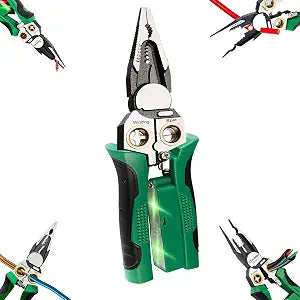 8 in 1 Wire Stripper with Voltage Tester, Wire Stripping Tool for Heavy Duty 12V-220V AC/DC Tester Hot/Neutral Wires, Multi-Functional Electrician Repair Tool