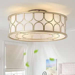 20" Gold Flush Mount Ceiling Fans with Lights, Boho Ceiling Fan with Light and Remote, Rattan with 6 Speeds for Bedroom, Nursery, Living Room