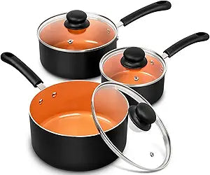 MICHELANGELO Nonstick Sauce Pan with Lid 1QT, 2QT & 3QT, Ceramic Saucepan Set, Copper Sauce pans, Non-Toxic Saucepan, Multipurpose Cooking Pots Set For Home Kitchen, Compatible induction