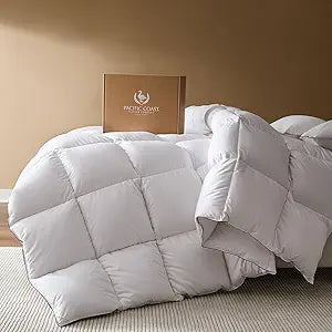 PACIFIC COAST Goose Down Fiber Comforters Oversized Queen Duvet Insert, All Season White Comforter, 3D Hidden-Stitch Baffle Box Design, 8 Tabs, Gifts for Women/Men, Extra Fluffy Luxury Duvet (98"x98")