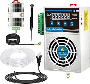 Grow Tent Dehumidifier, Smart Temp and Humidity Controller with External Heating or Cooling Interface, Auto Dehumidification Kit for Safes/Cabinets/Electric Box/Closets, AC/DC 85-265V, Auto Shut Off