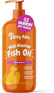Zesty Paws Wild Alaskan Fish Oil for Dogs & Cats - Pollock & Salmon Oil Blend - Omega 3 Fatty Acids EPA & DHA for Pets - for Sensitive Skin + Coat Health - Immune System Support - 32 fl oz