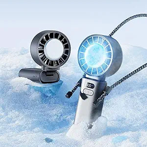 Portable Handheld Turbo Fan with Ice Cooling Plate, 100 Speeds, 5000mAh 19H Runtime, 120┬░ Foldable Rechargeable Mini Personal Fan, 3-in-1 Handheld Desk Neck Fan for Hiking, Camping, Travel, Outdoor