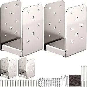4"x 4" Post Base, 4Pcs Stainless Steel Adjustable Post Anchor Bracket (Internal 3.5 x 3.5), Adjustable Post Base for Pavilion Deck Porch Handrail Railing Support Decorative Anchor Plate