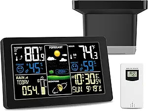 Digital Rain Gauge and Weather Station, Wireless Rain Gauge Outdoor, Home Weather Stations Wireless Indoor Outdoor with Thermometer, Barometer, Hygrometer, Atomic Clock, Weather Forecast and Alerts