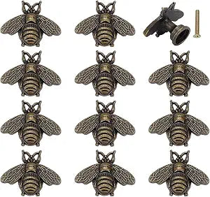 PH PandaHall 12 Sets Bee Cabinet Knobs Vintage Drawer Knobs Bee Shape Hardware Knob Animal Drawer Pulls Decorative Alloy Cabinet Handles Knob for Antique Jewelry Box Dresser Decoration, Antique Bronze