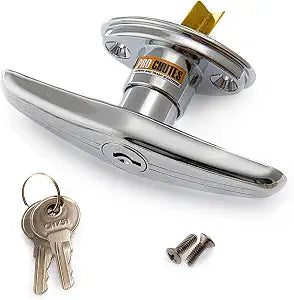 Trash Chute T Handle - Door Latch has V Spindle Style for Bottom and Laundry Side hinged Doors. Universal Compatible Midland Half-Moon Type Hardware Parts