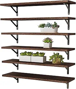 YGEOMER 23.6 Inch Floating Shelves for Wall, Farmhouse Wall Shelves for Bedroom, Bathroom Storage, Living Room and Kitchen Decor (Set of 6 Brown)