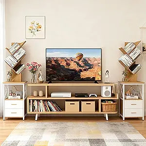 Lightdot 63" Tall End Table with Storage & Drawers, Slim Sofa Side Table for Living Room, Rustic Wooden Entryway Console Table, Narrow Vertical Shelf Tower for Hallway & Small Spaces, Walnut